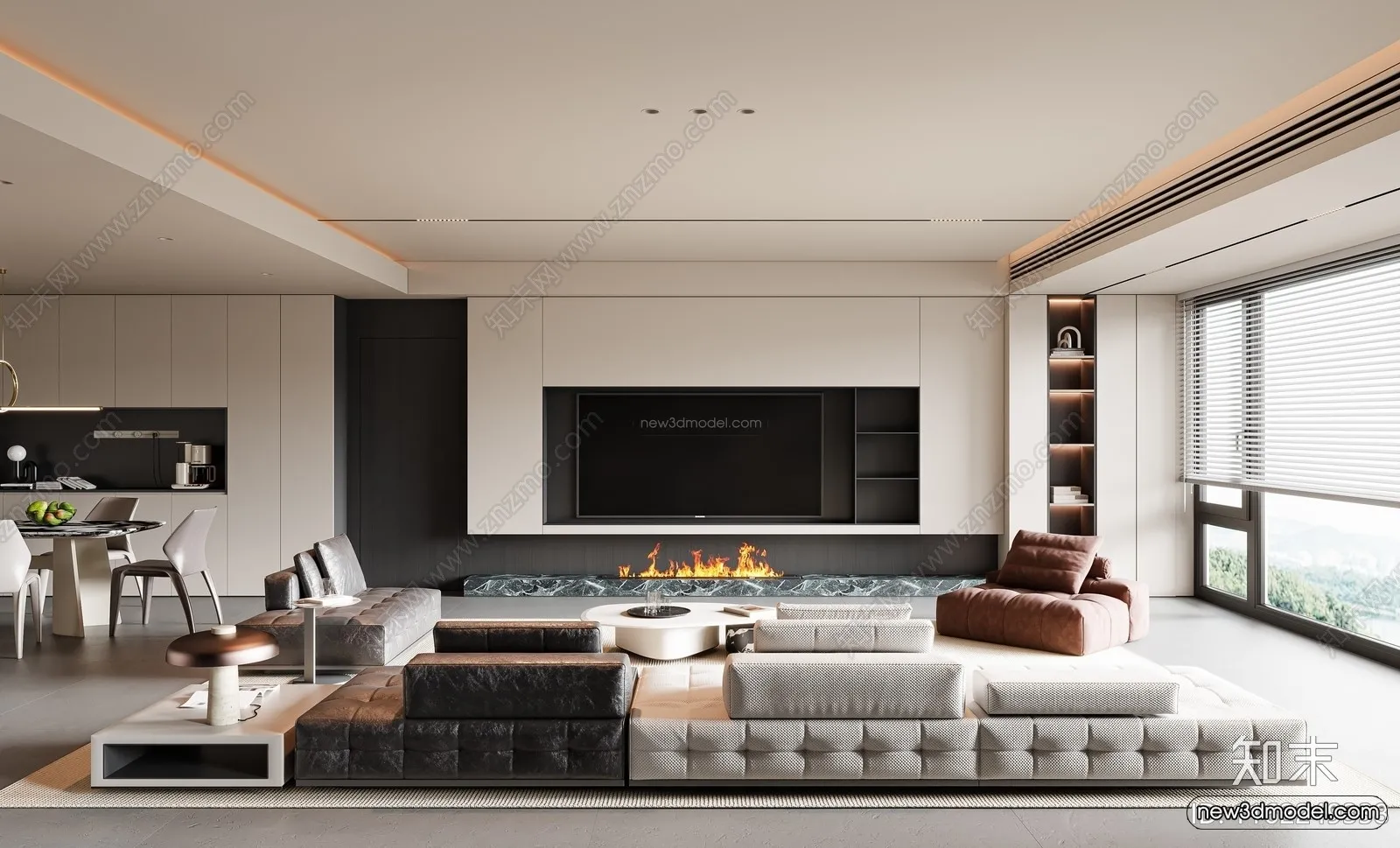 Minimalist Style Interior 3D Blocks – Living Room 3D Model – 100 – VRAY