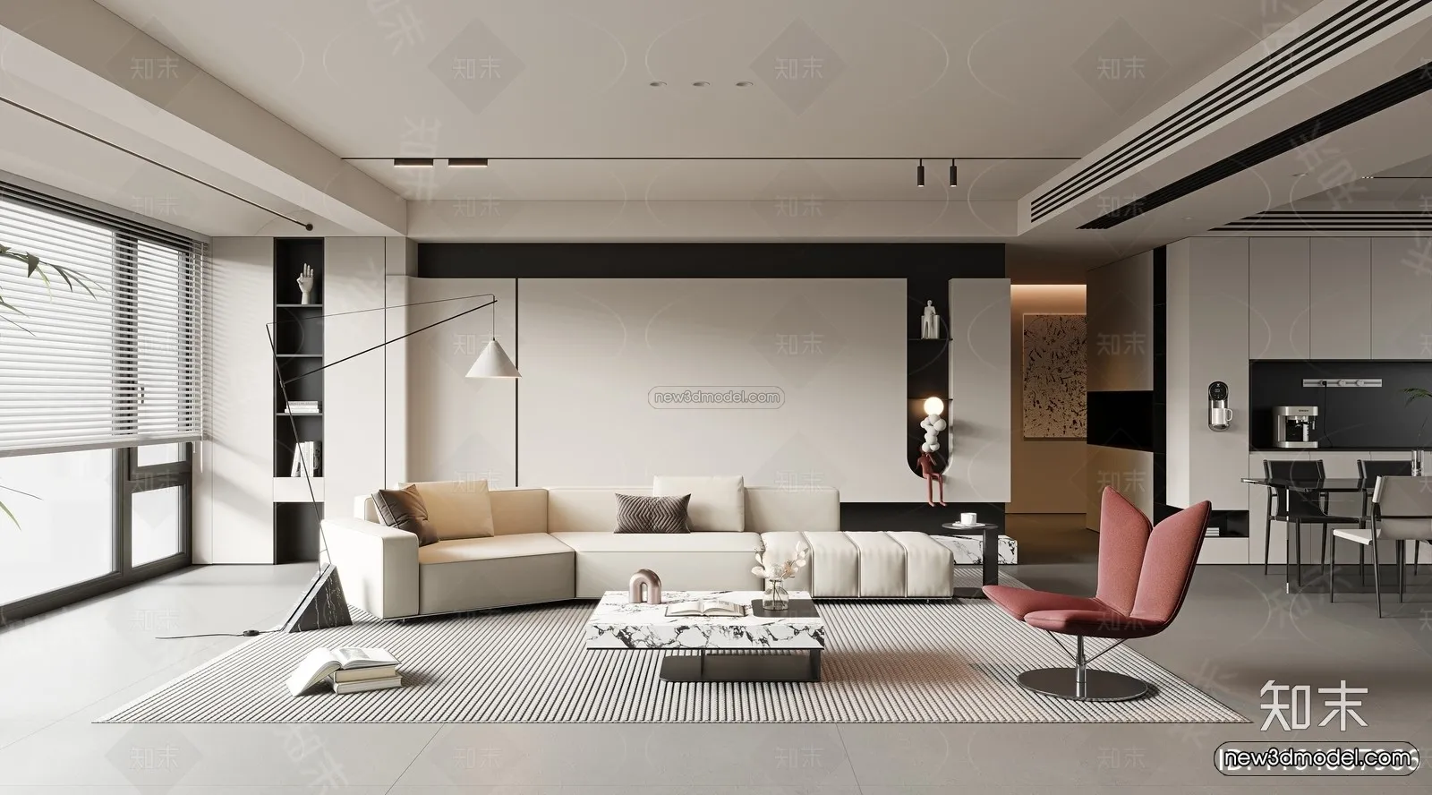 Minimalist Style Interior 3D Blocks – Living Room 3D Model – 101 – VRAY