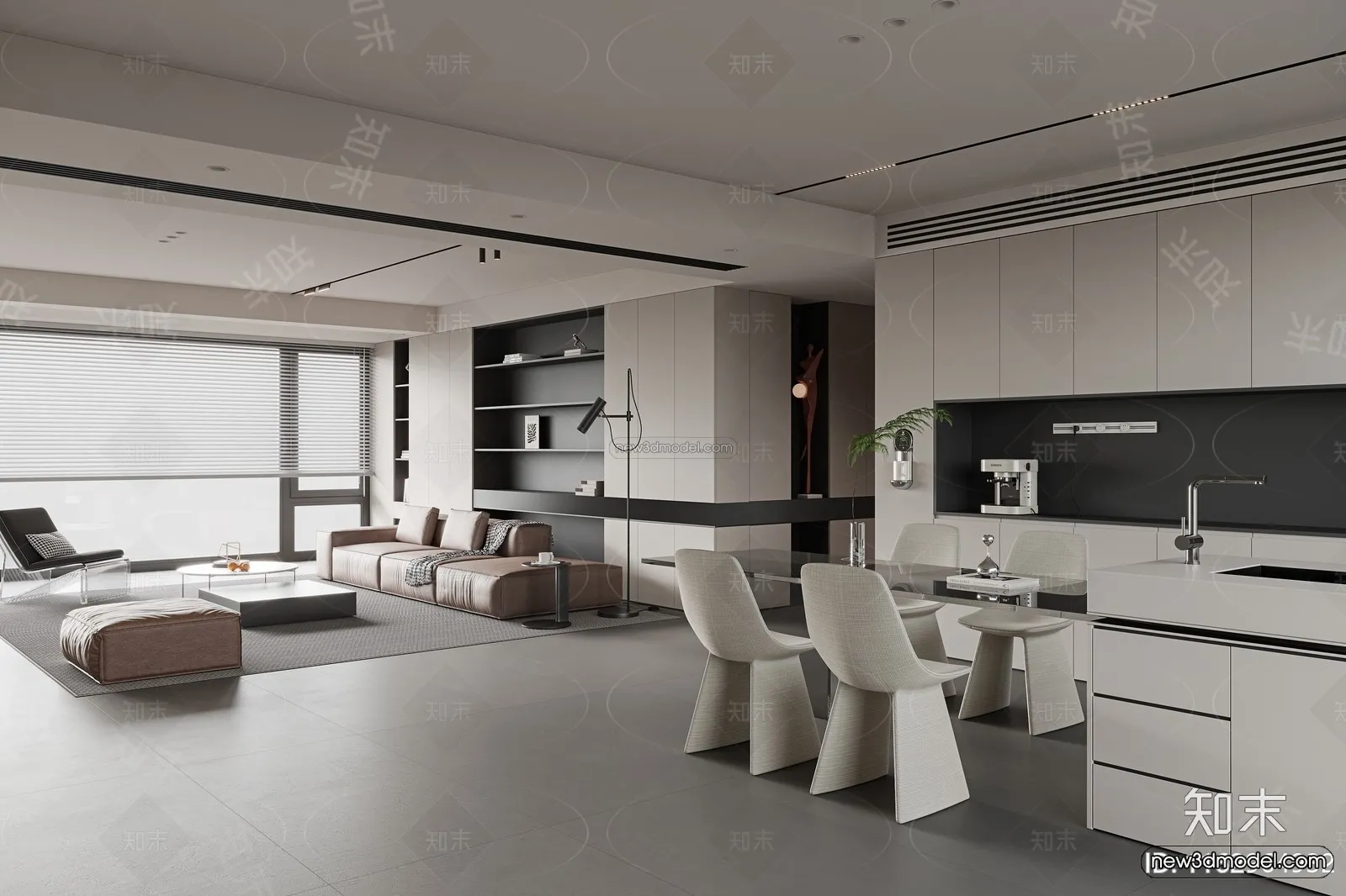 Minimalist Style Interior 3D Blocks – Living Room 3D Model – 102 – VRAY