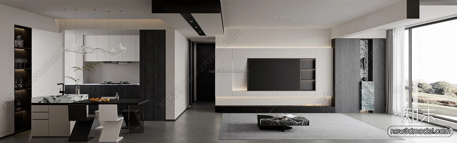 Minimalist Style Interior 3D Blocks – Living Room 3D Model – 103 – CORONA