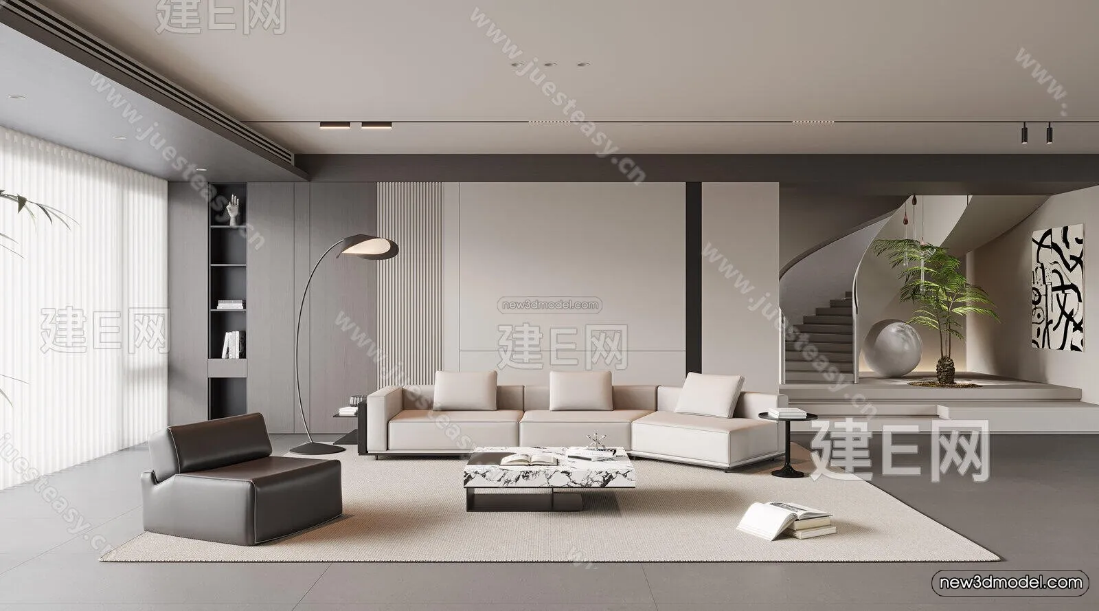 Minimalist Style Interior 3D Blocks – Living Room 3D Model – 104 – VRAY