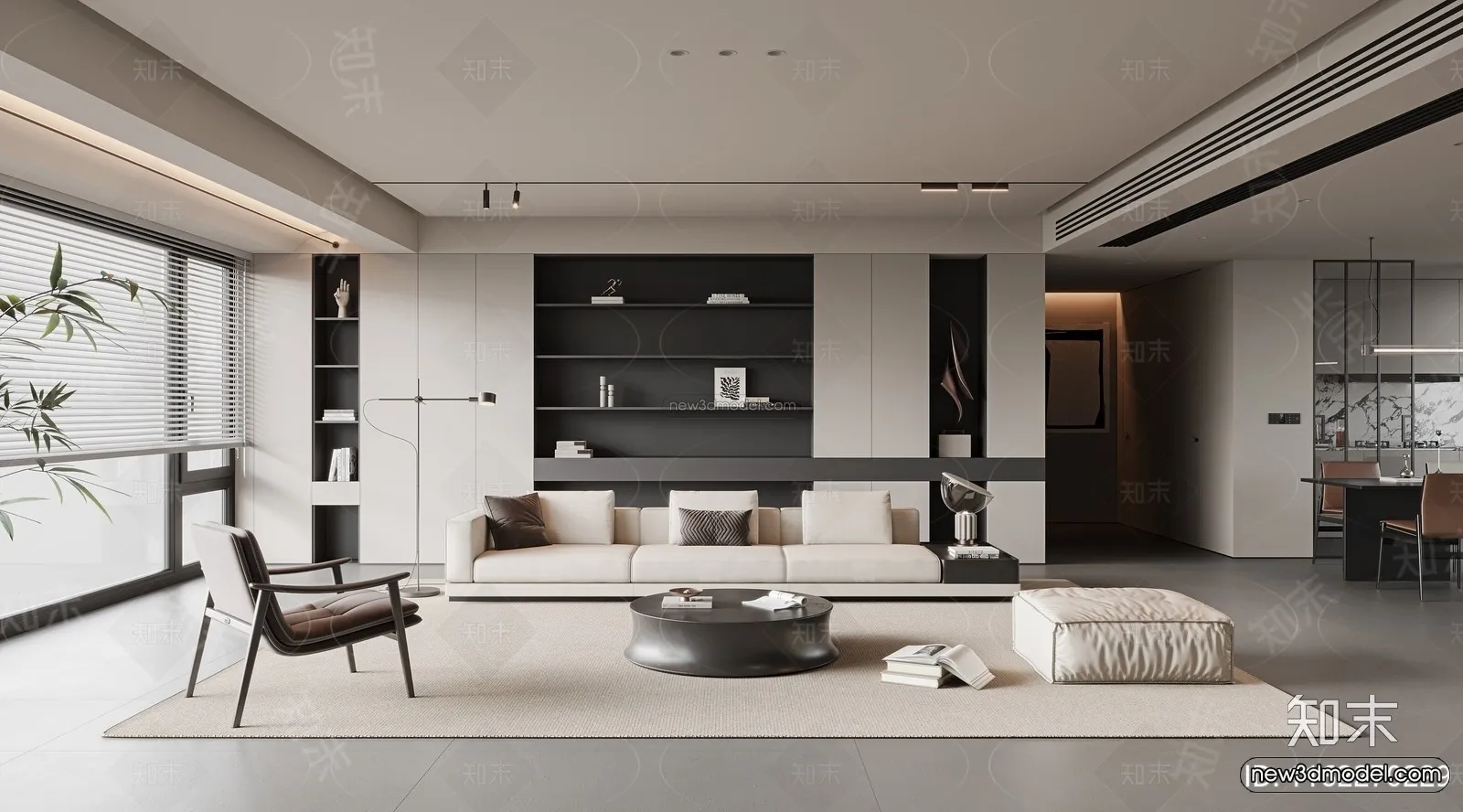 Minimalist Style Interior 3D Blocks – Living Room 3D Model – 106 – VRAY