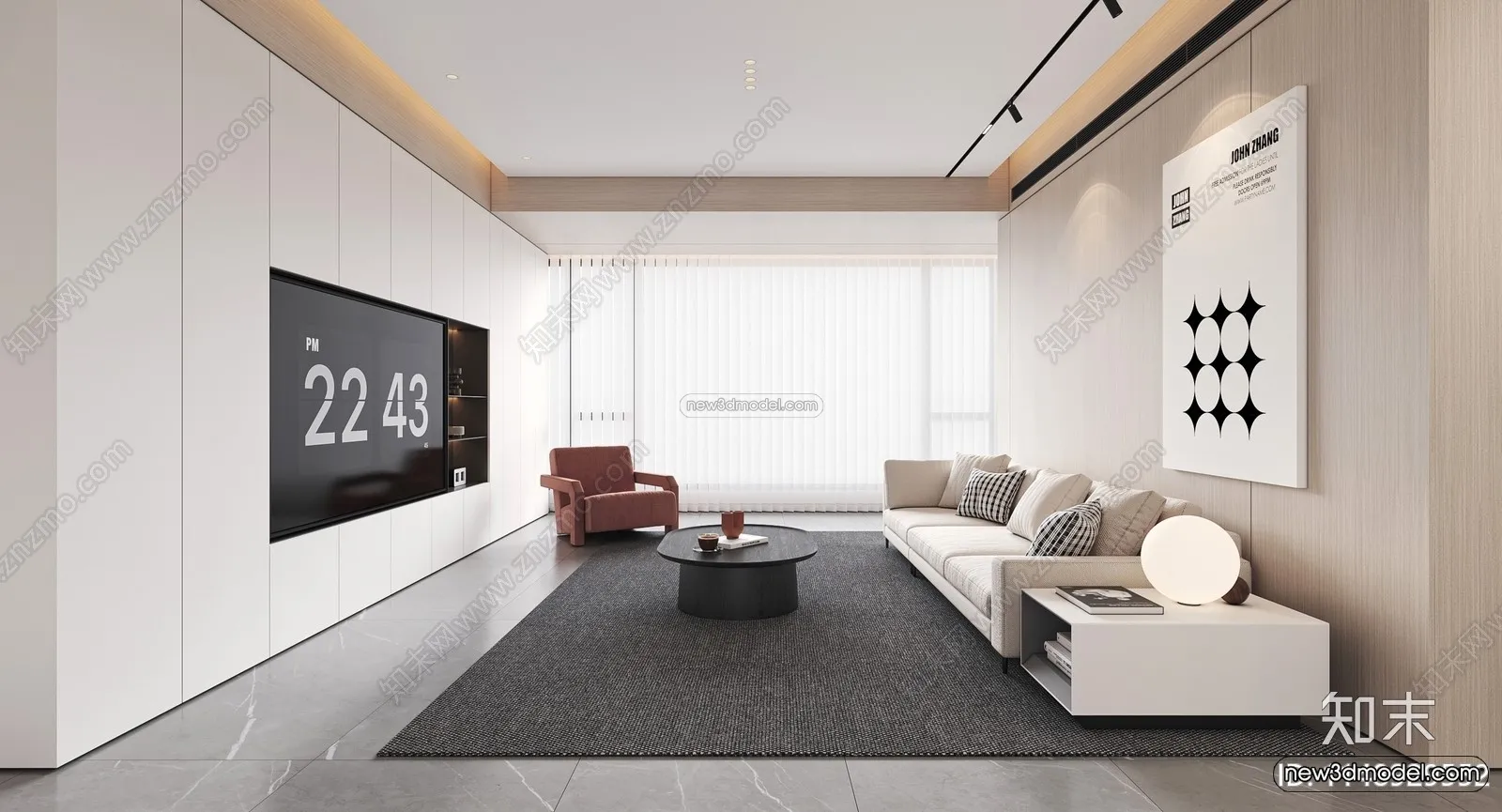 Minimalist Style Interior 3D Blocks – Living Room 3D Model – 107 – VRAY