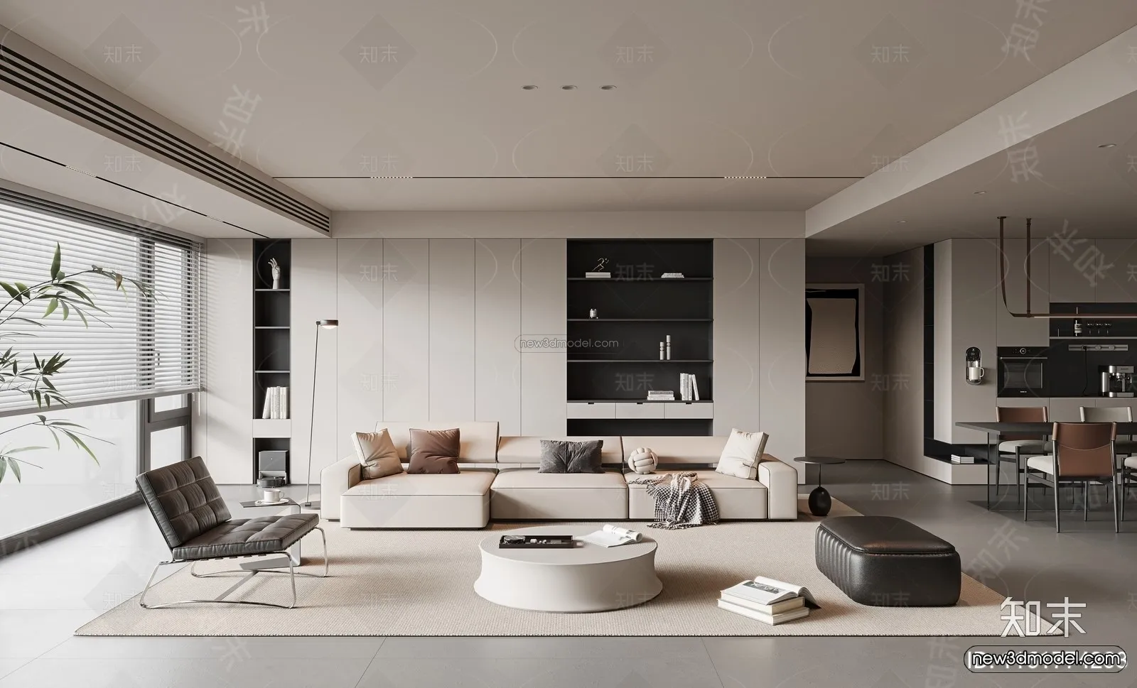 Minimalist Style Interior 3D Blocks – Living Room 3D Model – 108 – VRAY