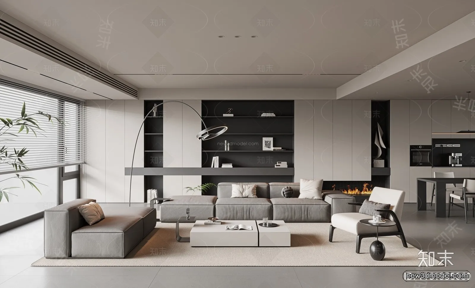 Minimalist Style Interior 3D Blocks – Living Room 3D Model – 109 – VRAY