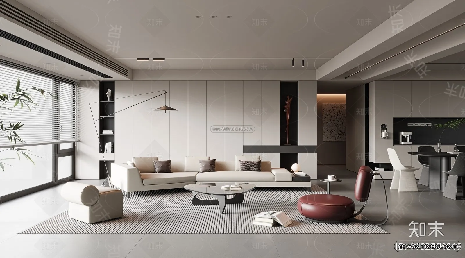 Minimalist Style Interior 3D Blocks – Living Room 3D Model – 111 – VRAY