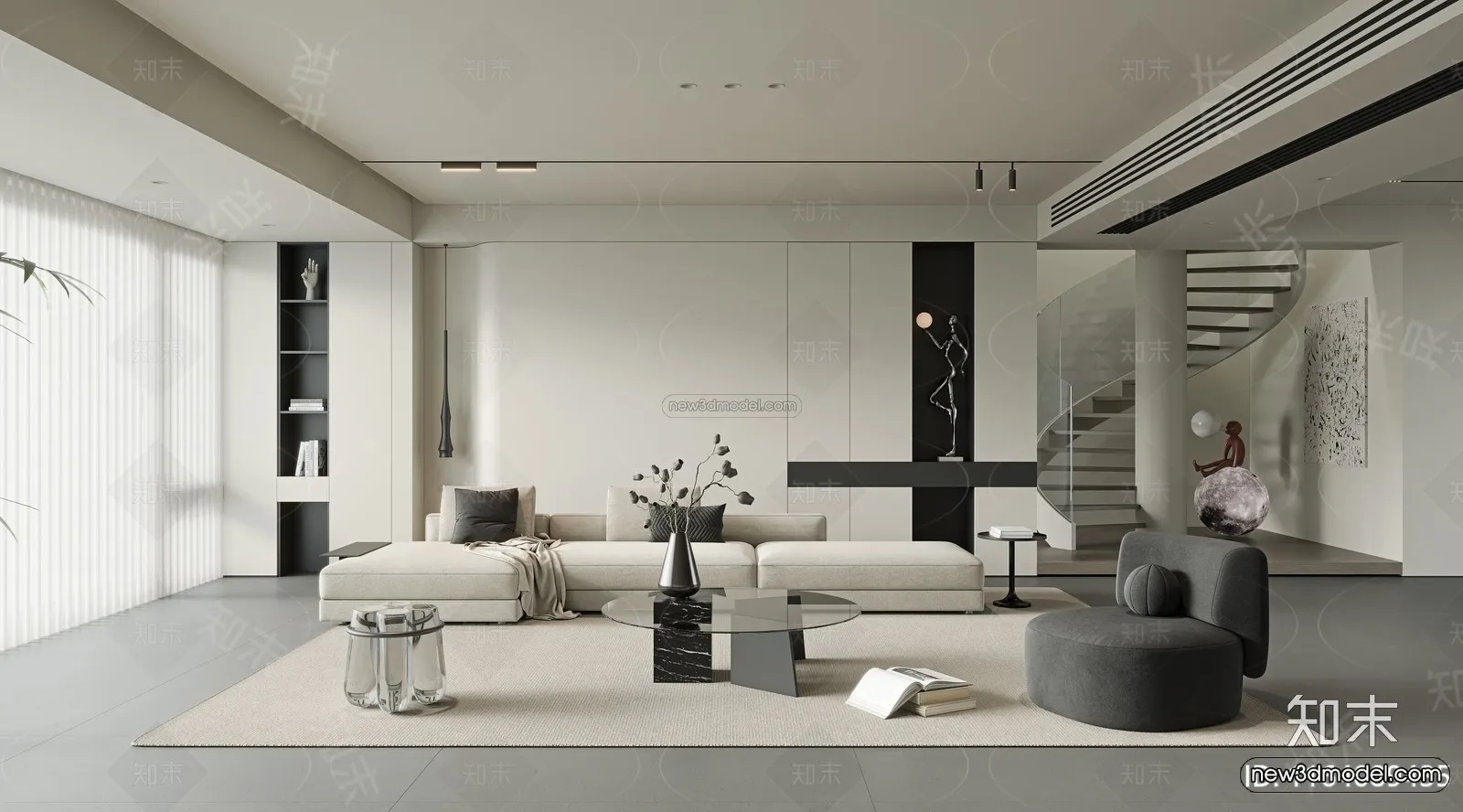 Minimalist Style Interior 3D Blocks – Living Room 3D Model – 116 – VRAY