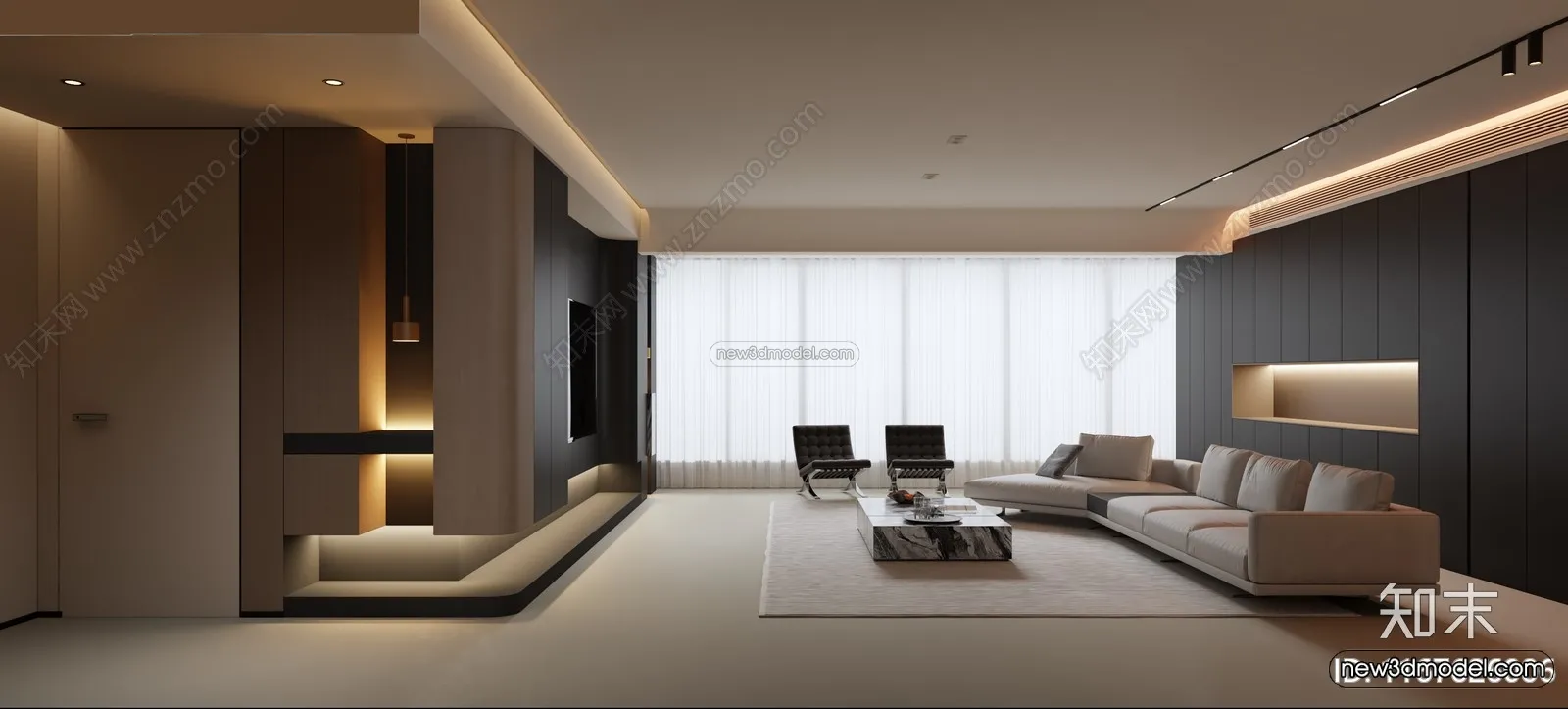 Minimalist Style Interior 3D Blocks – Living Room 3D Model – 118 – VRAY