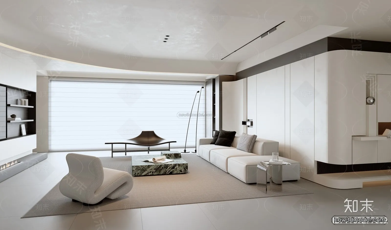 Minimalist Style Interior 3D Blocks – Living Room 3D Model – 120 – VRAY