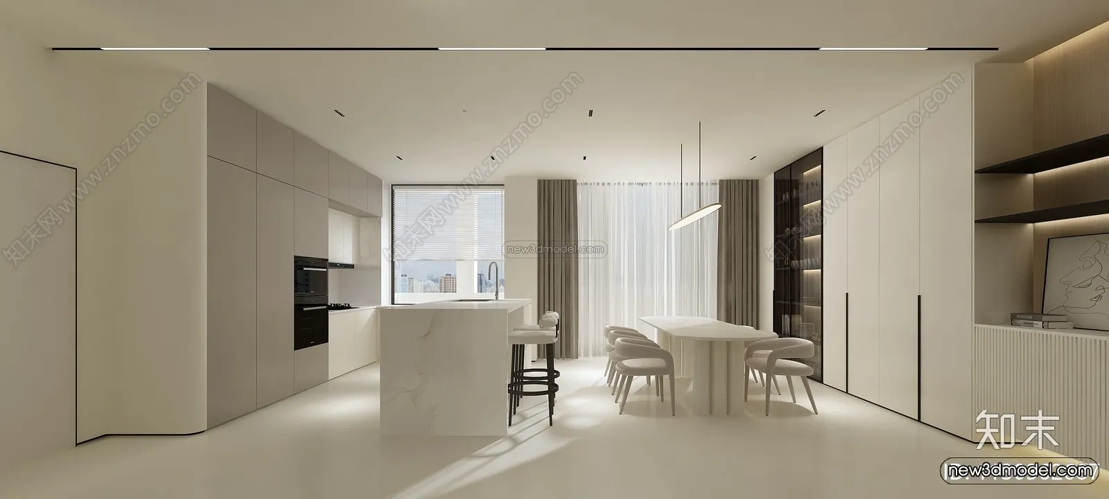 Minimalist Style Interior 3D Blocks – Living Room 3D Model – 121 – VRAY