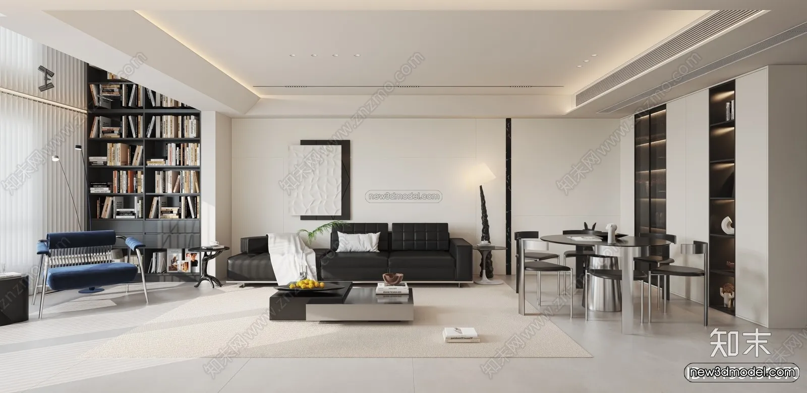 Minimalist Style Interior 3D Blocks – Living Room 3D Model – 122 – VRAY