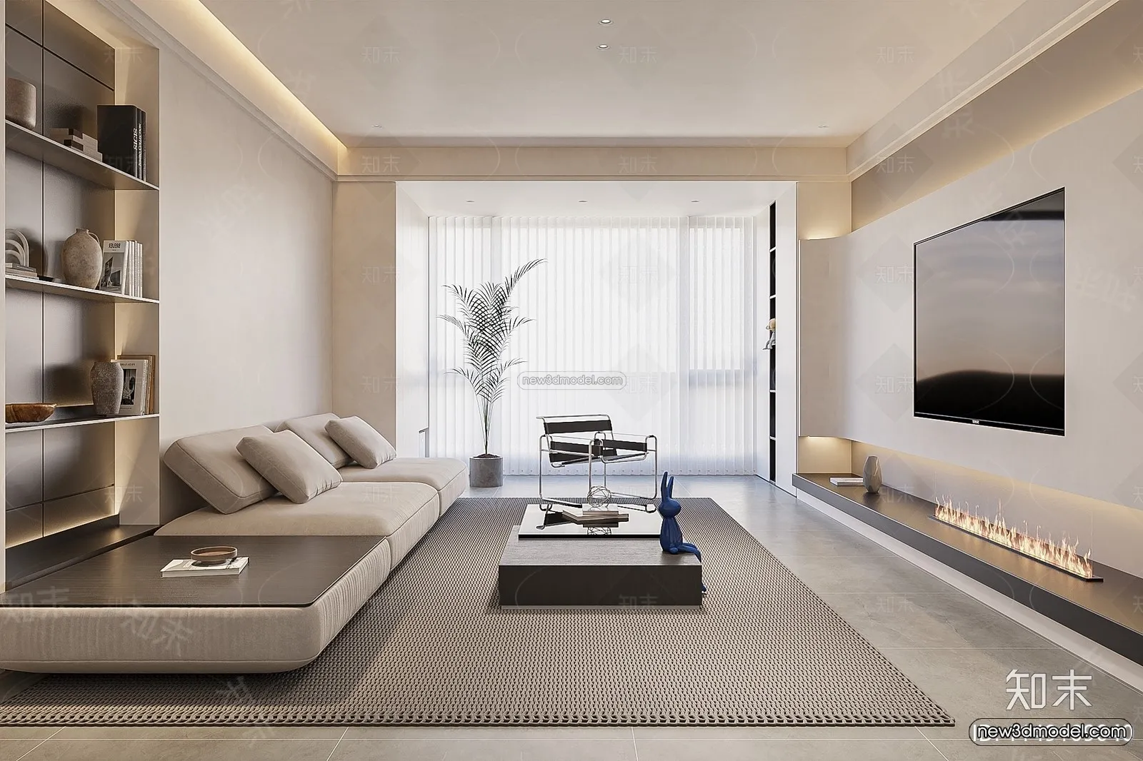 Minimalist Style Interior 3D Blocks – Living Room 3D Model – 124 – CORONA