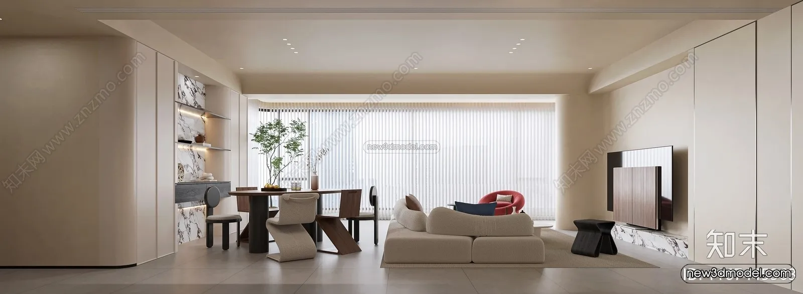 Minimalist Style Interior 3D Blocks – Living Room 3D Model – 126 – CORONA