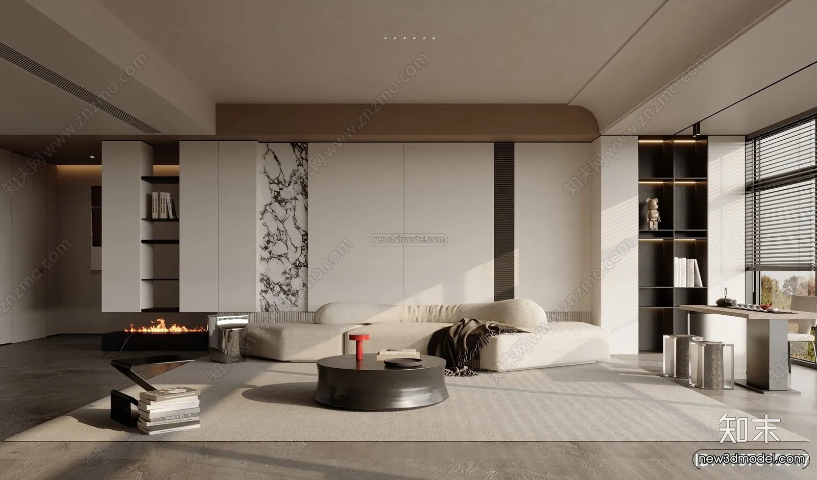 Minimalist Style Interior 3D Blocks – Living Room 3D Model – 129 – CORONA