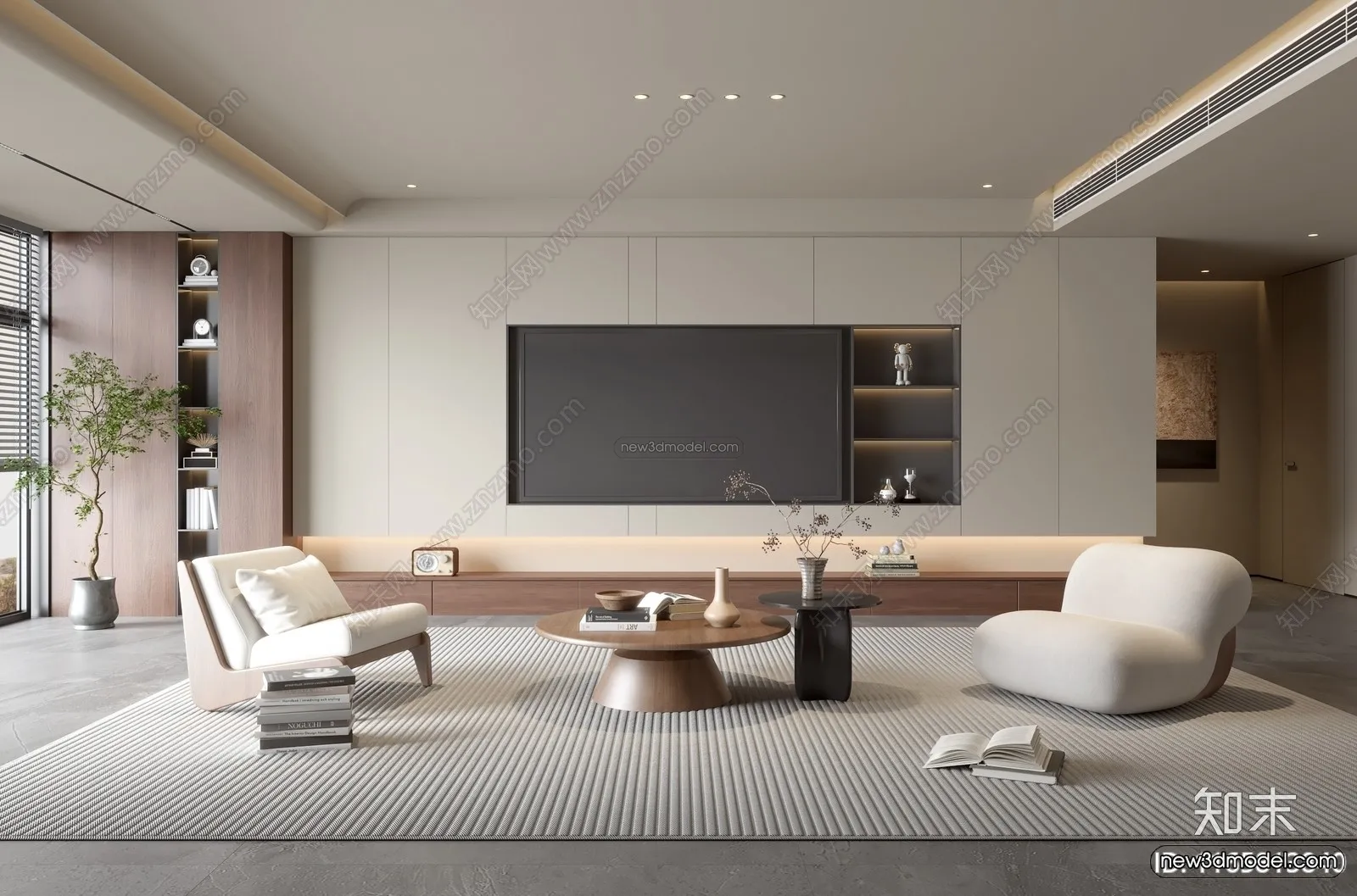 Minimalist Style Interior 3D Blocks – Living Room 3D Model – 131 – VRAY