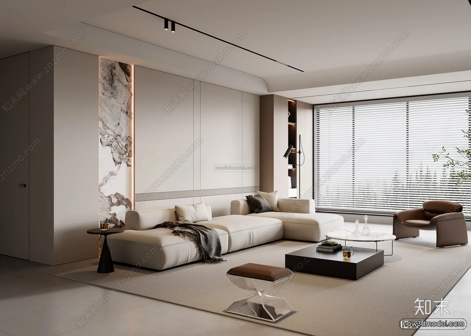 Minimalist Style Interior 3D Blocks – Living Room 3D Model – 133 – VRAY
