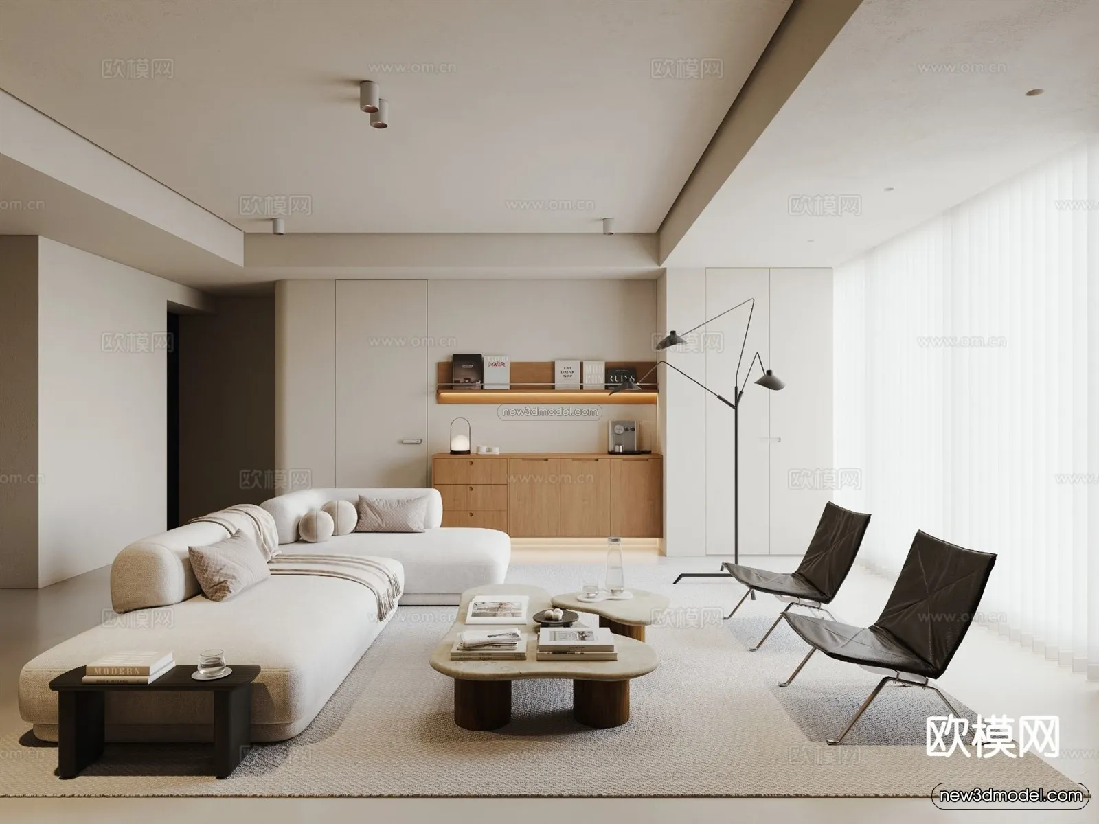 Minimalist Style Interior 3D Blocks – Living Room 3D Model – 136 – VRAY