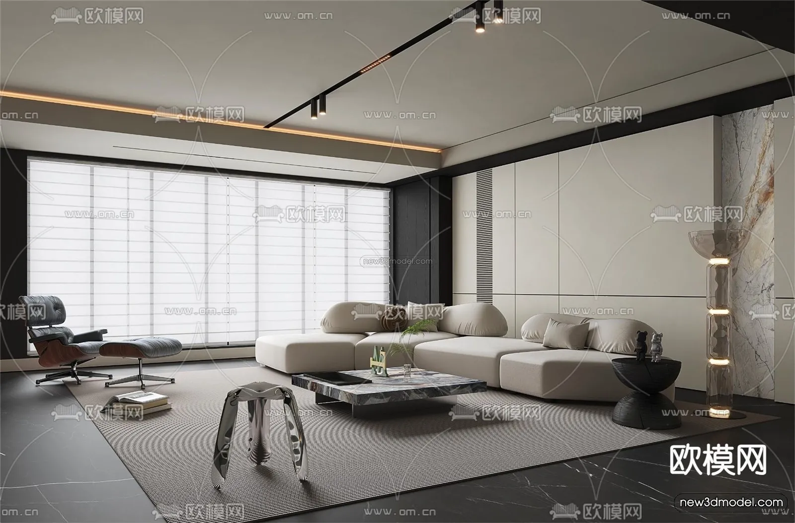 Minimalist Style Interior 3D Blocks – Living Room 3D Model – 137 – VRAY