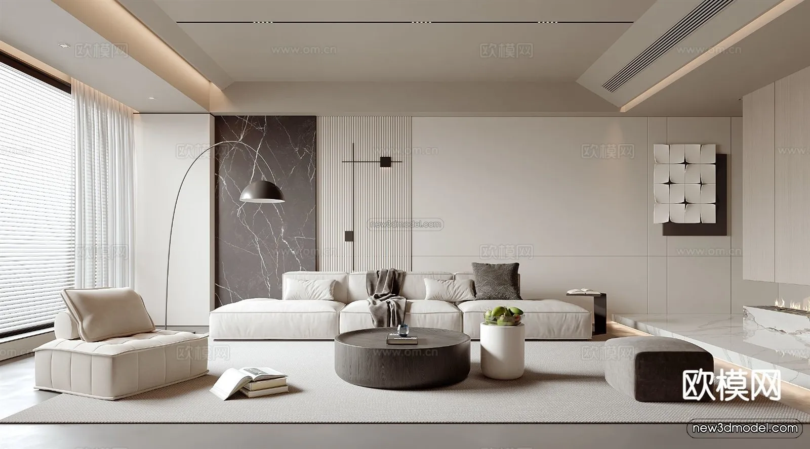 Minimalist Style Interior 3D Blocks – Living Room 3D Model – 139 – VRAY