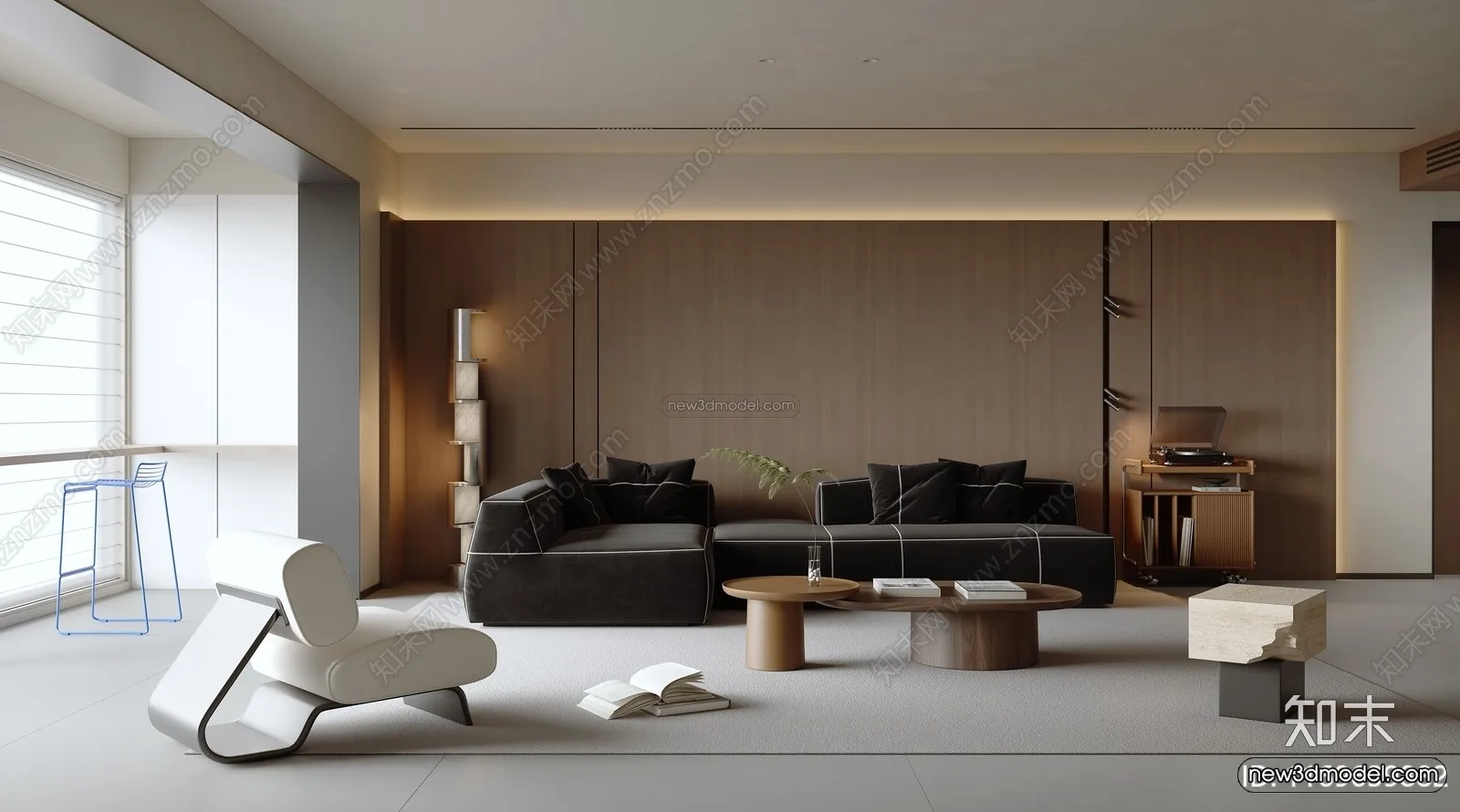 Minimalist Style Interior 3D Blocks – Living Room 3D Model – 142 – VRAY