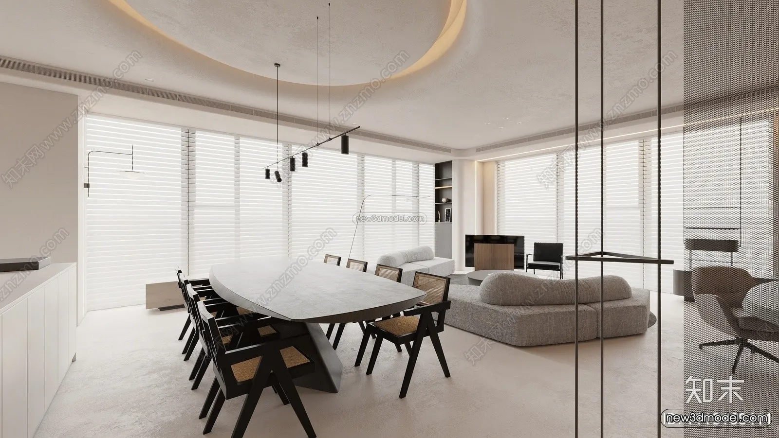 Minimalist Style Interior 3D Blocks – Living Room 3D Model – 143 – VRAY