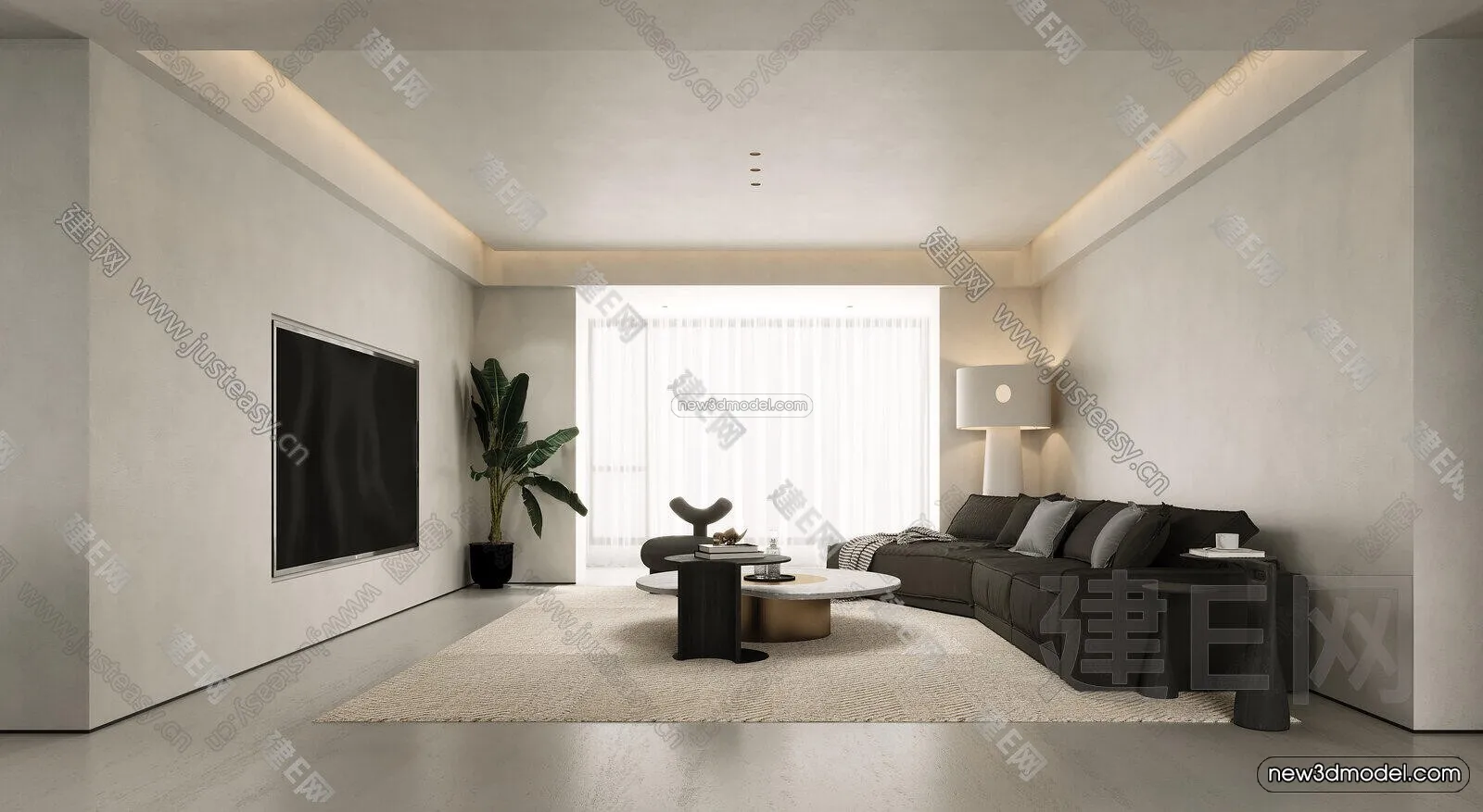 Minimalist Style Interior 3D Blocks – Living Room 3D Model – 148 – CORONA