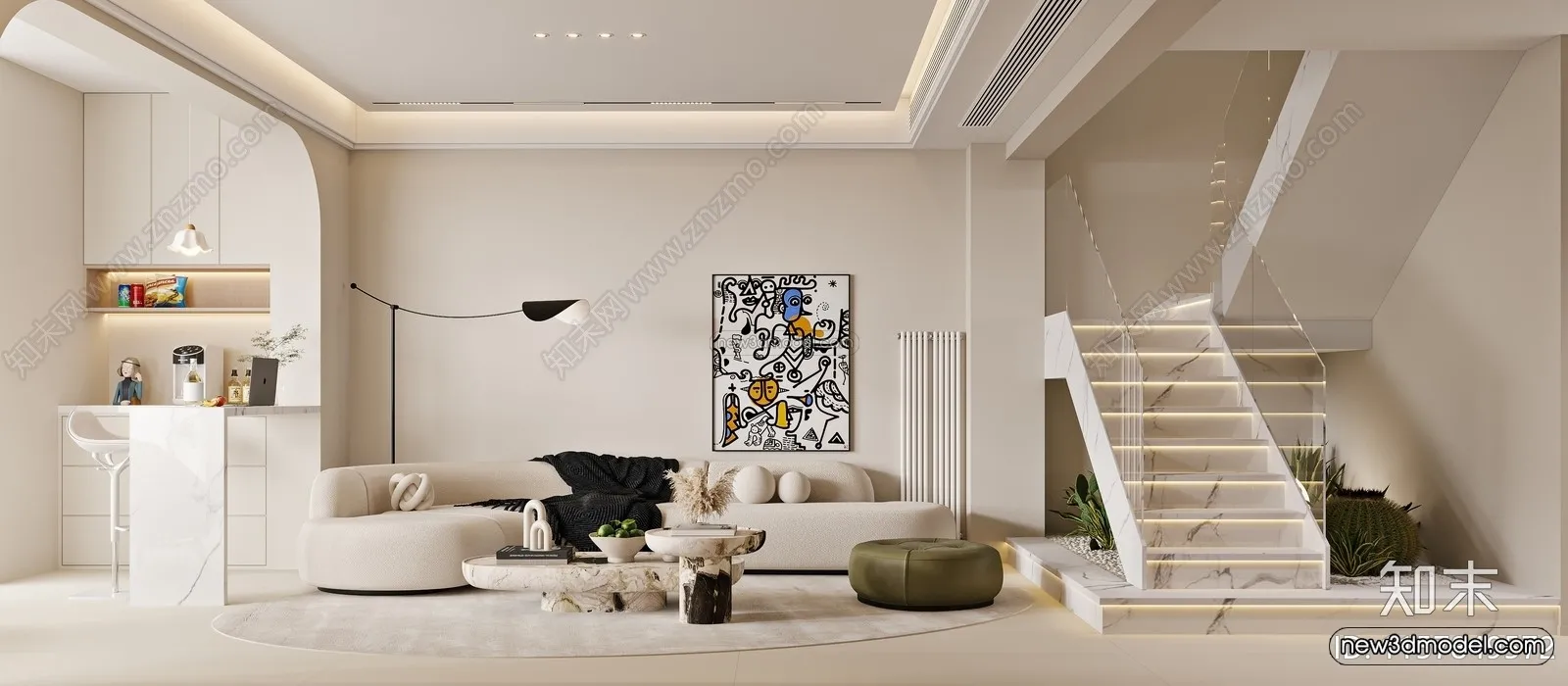 Minimalist Style Interior 3D Blocks – Living Room 3D Model – 149 – CORONA