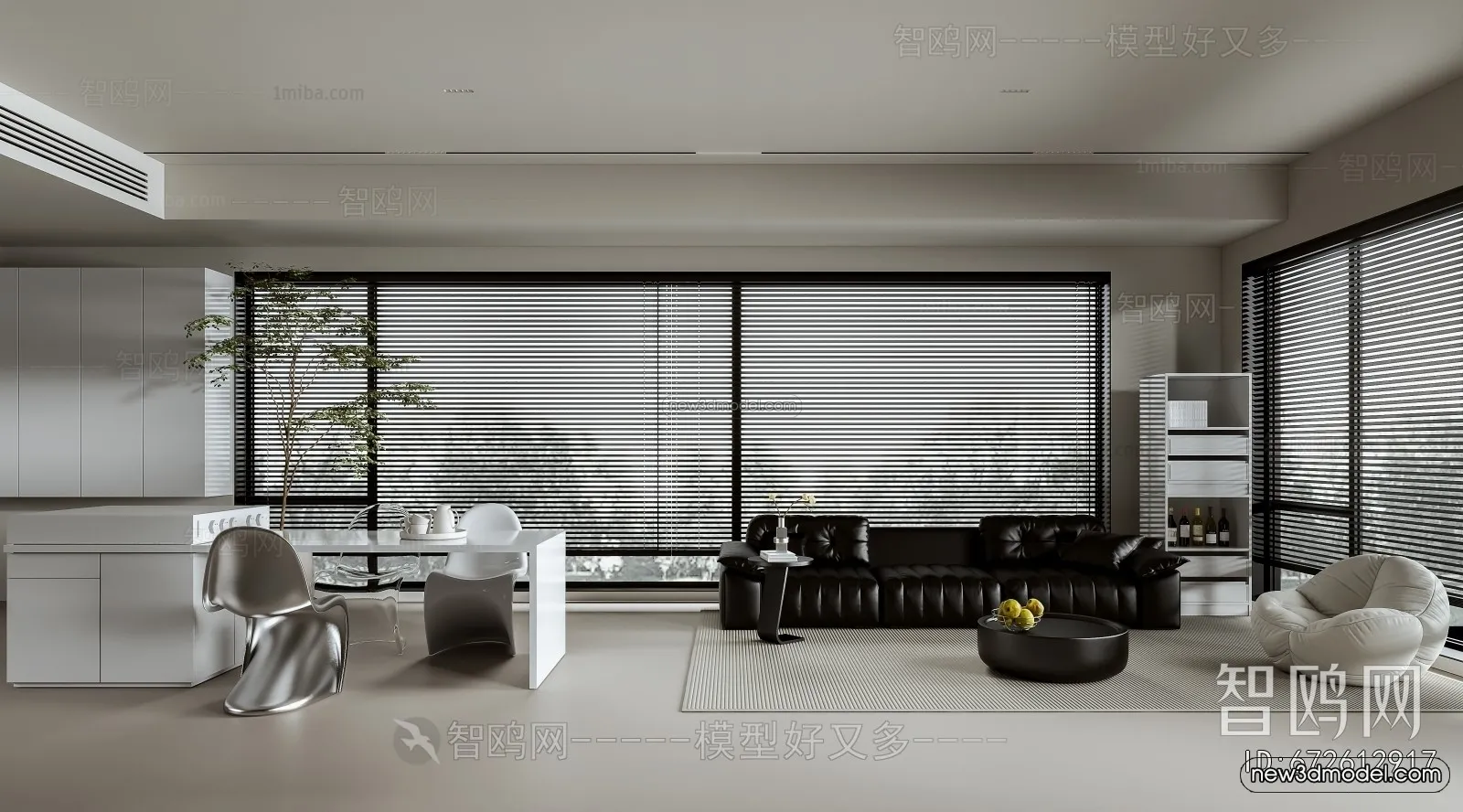 Minimalist Style Interior 3D Blocks – Living Room 3D Model – 150 – VRAY