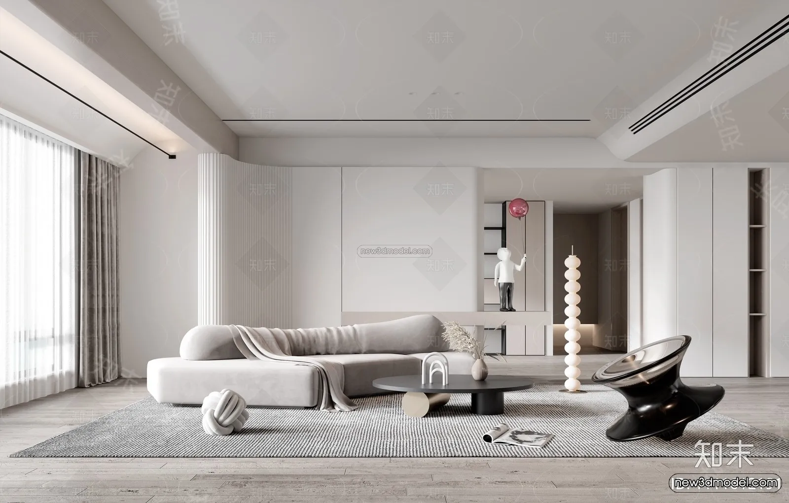 Minimalist Style Interior 3D Blocks – Living Room 3D Model – 155 – VRAY