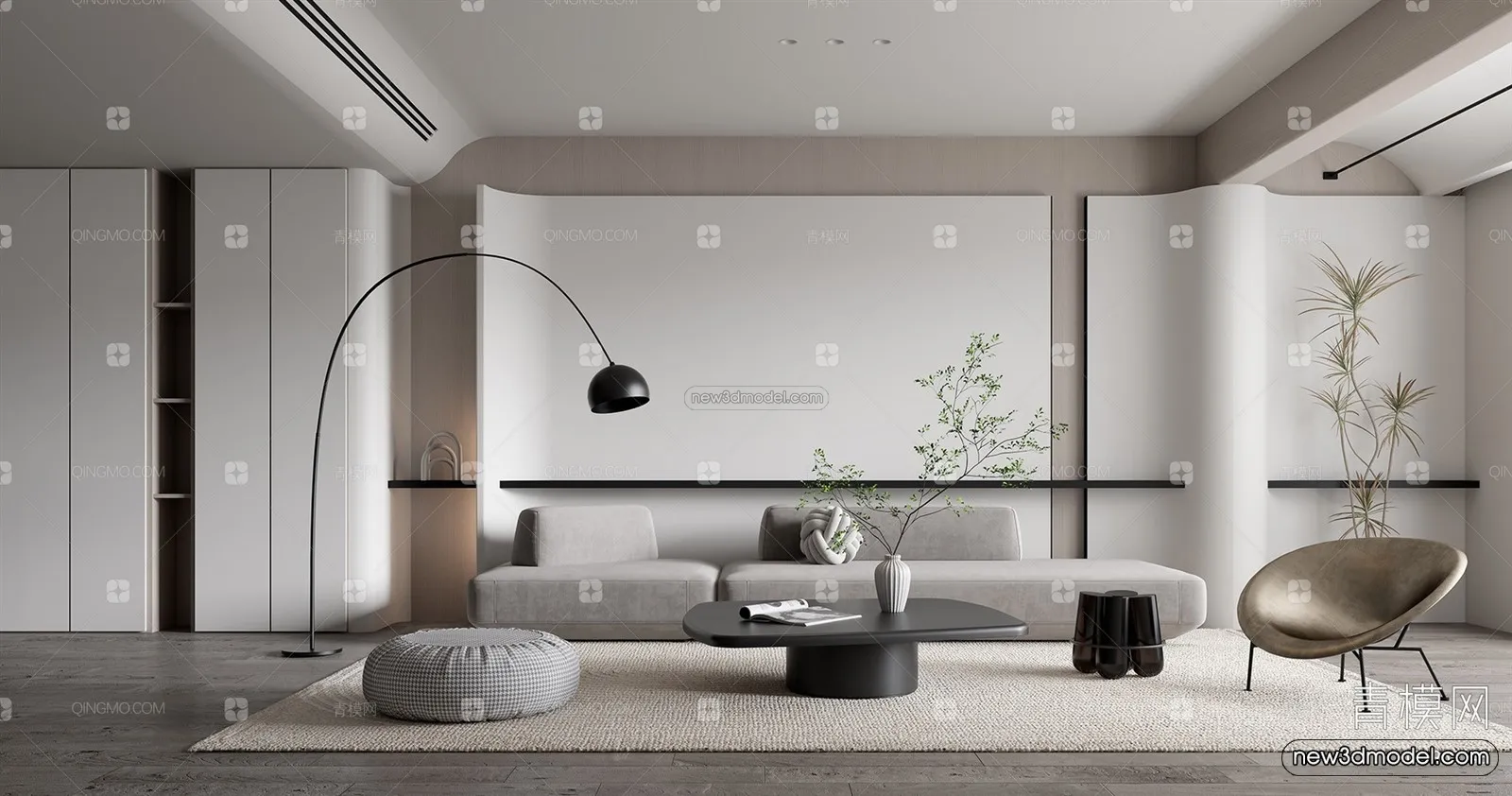 Minimalist Style Interior 3D Blocks – Living Room 3D Model – 156 – VRAY
