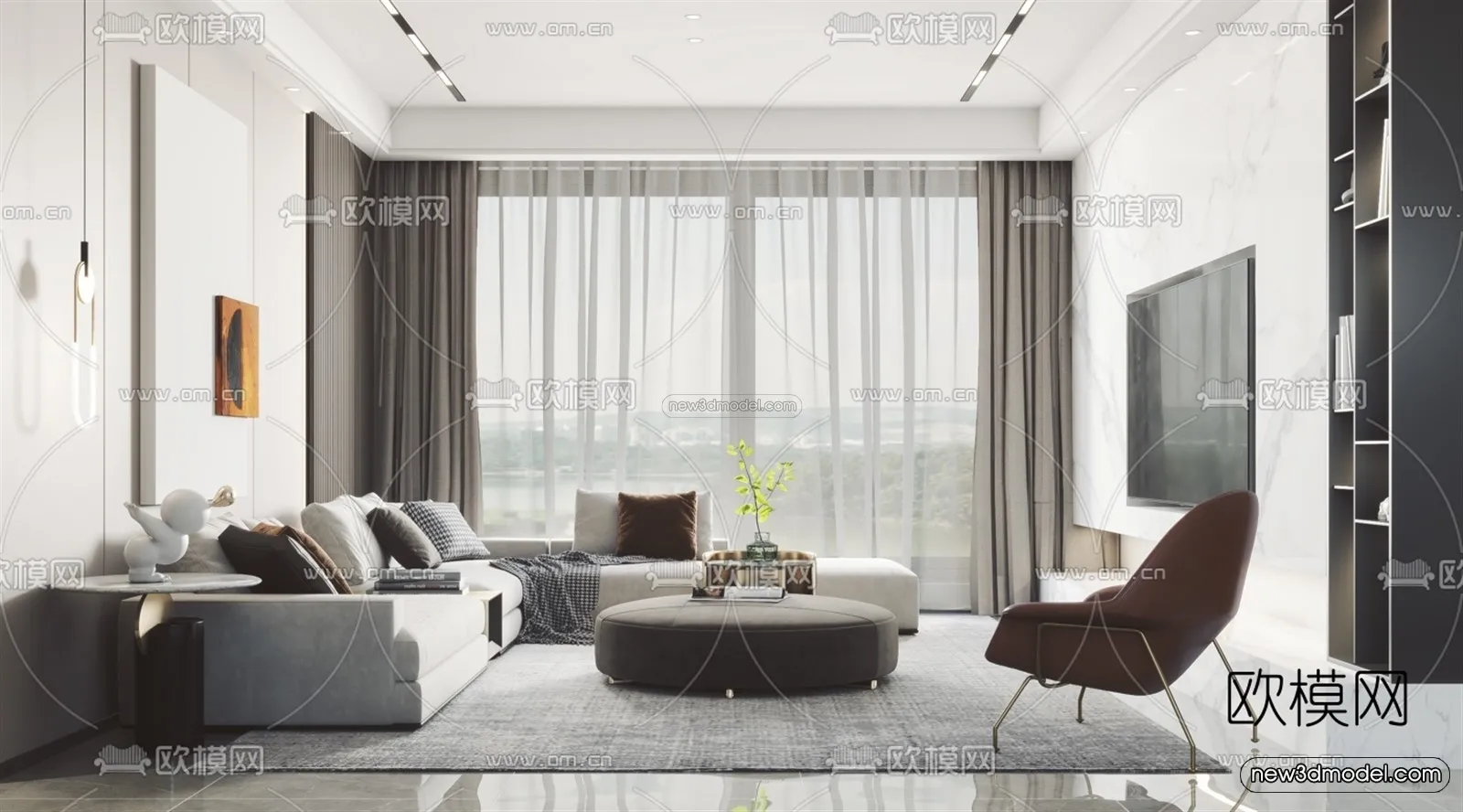 Minimalist Style Interior 3D Blocks – Living Room 3D Model – 157 – VRAY