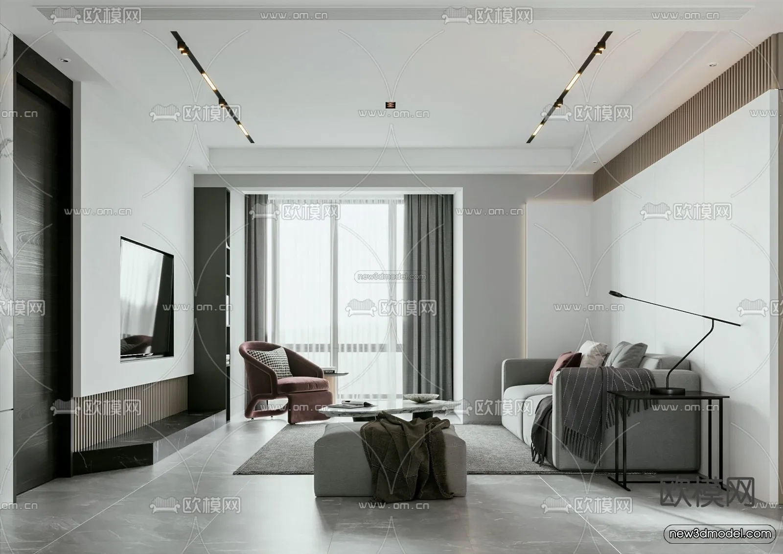 Minimalist Style Interior 3D Blocks – Living Room 3D Model – 158 – VRAY