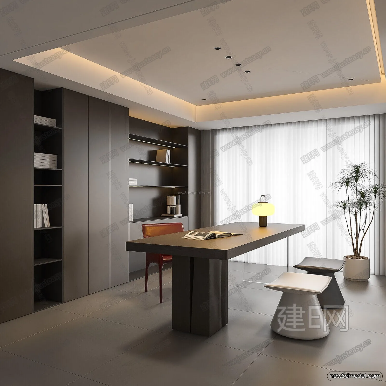 Minimalist Style Interior 3D Blocks – Study Room 3D Model – 256 – VRAY