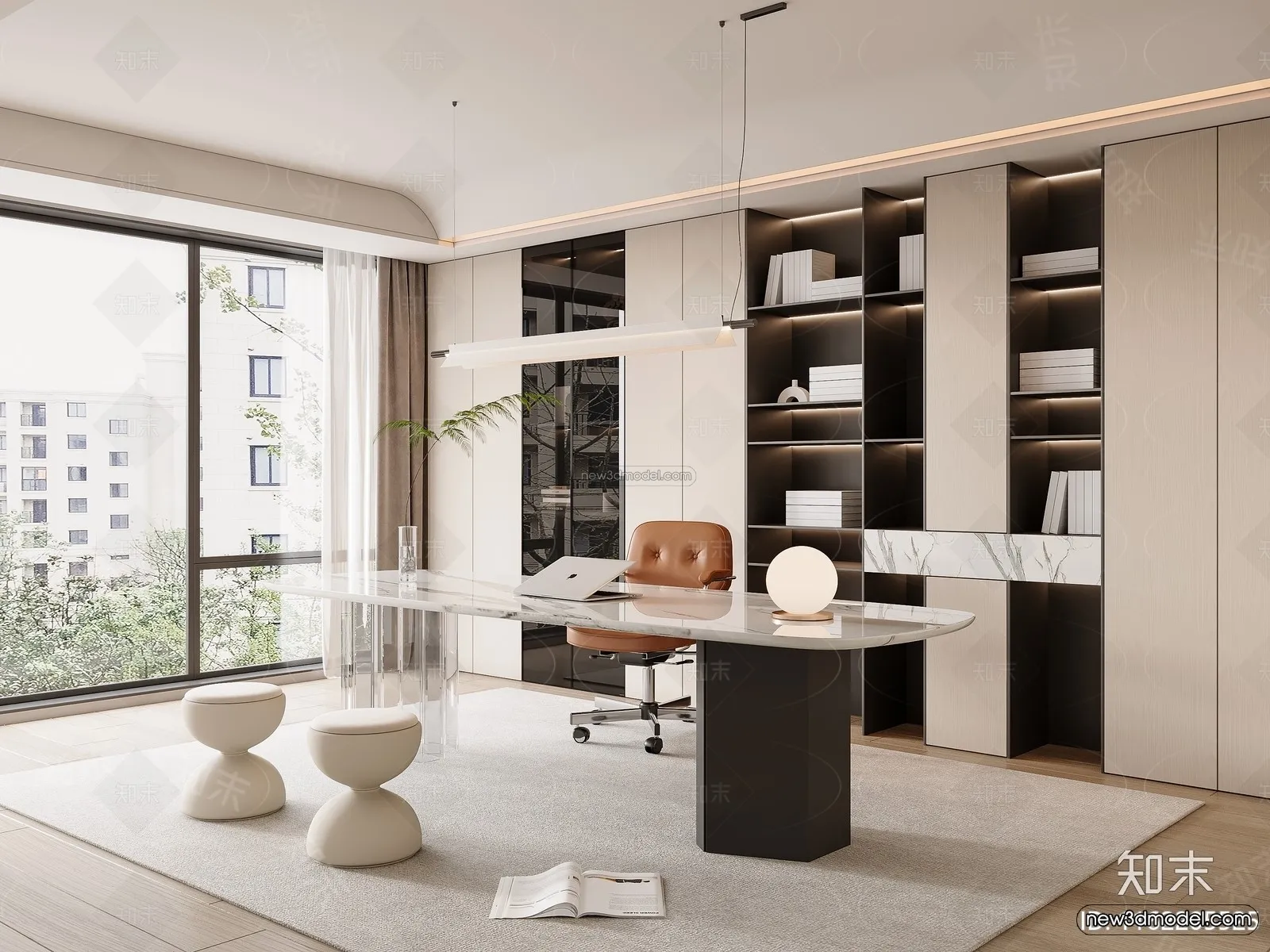 Minimalist Style Interior 3D Blocks – Study Room 3D Model – 257 – VRAY