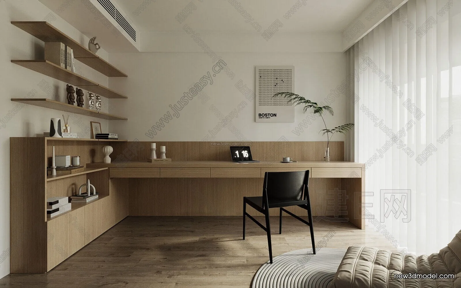 Minimalist Style Interior 3D Blocks – Study Room 3D Model – 260 – VRAY