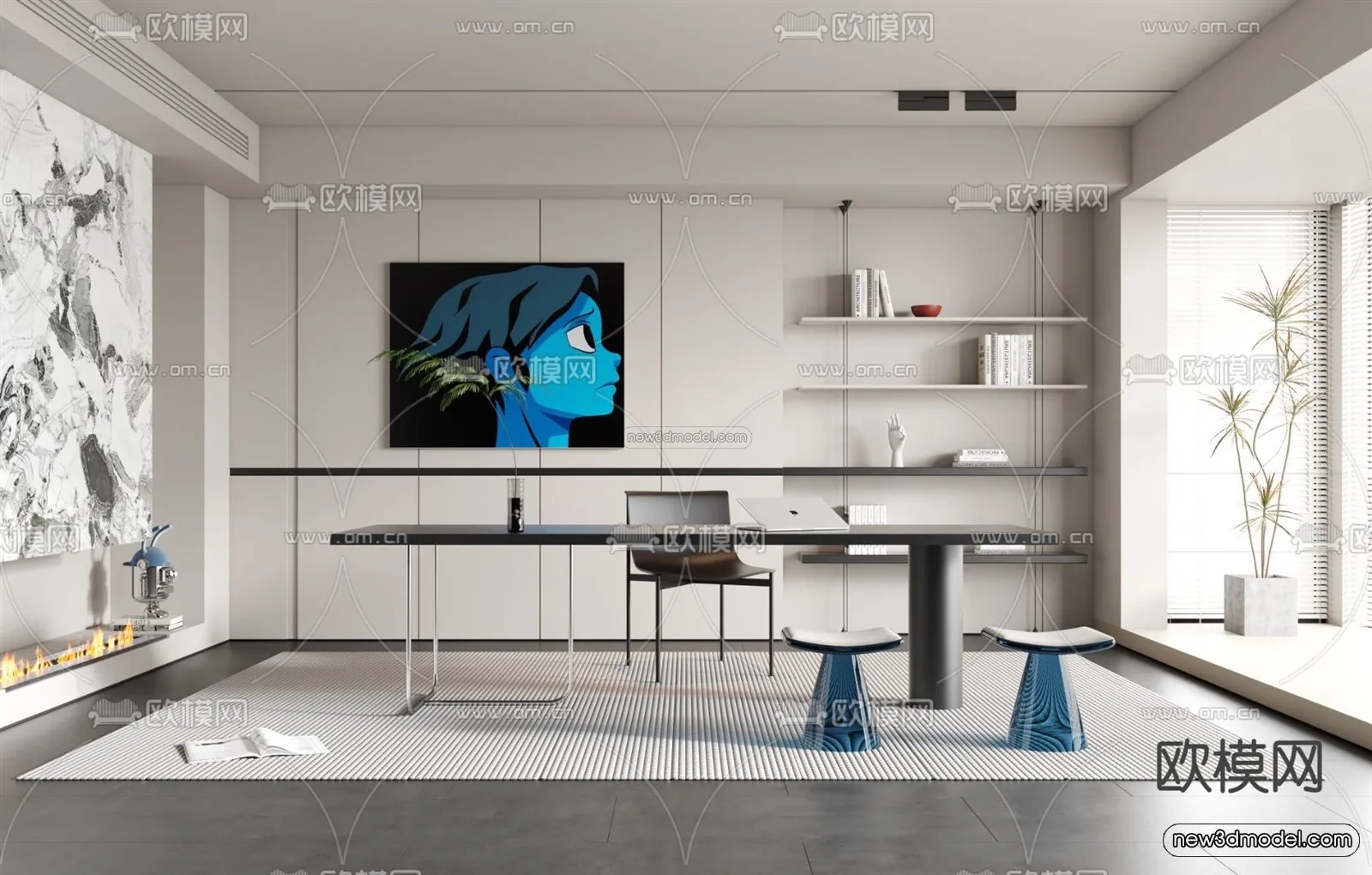 Minimalist Style Interior 3D Blocks – Study Room 3D Model – 262 – VRAY