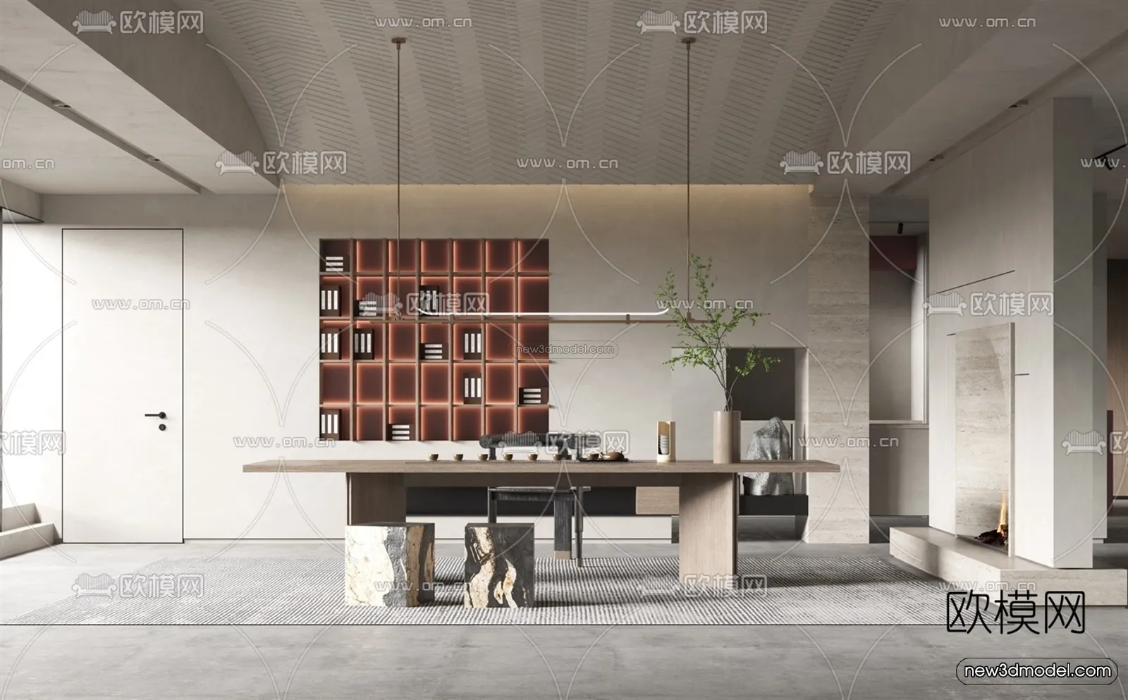 Minimalist Style Interior 3D Blocks – Study Room 3D Model – 264 – VRAY