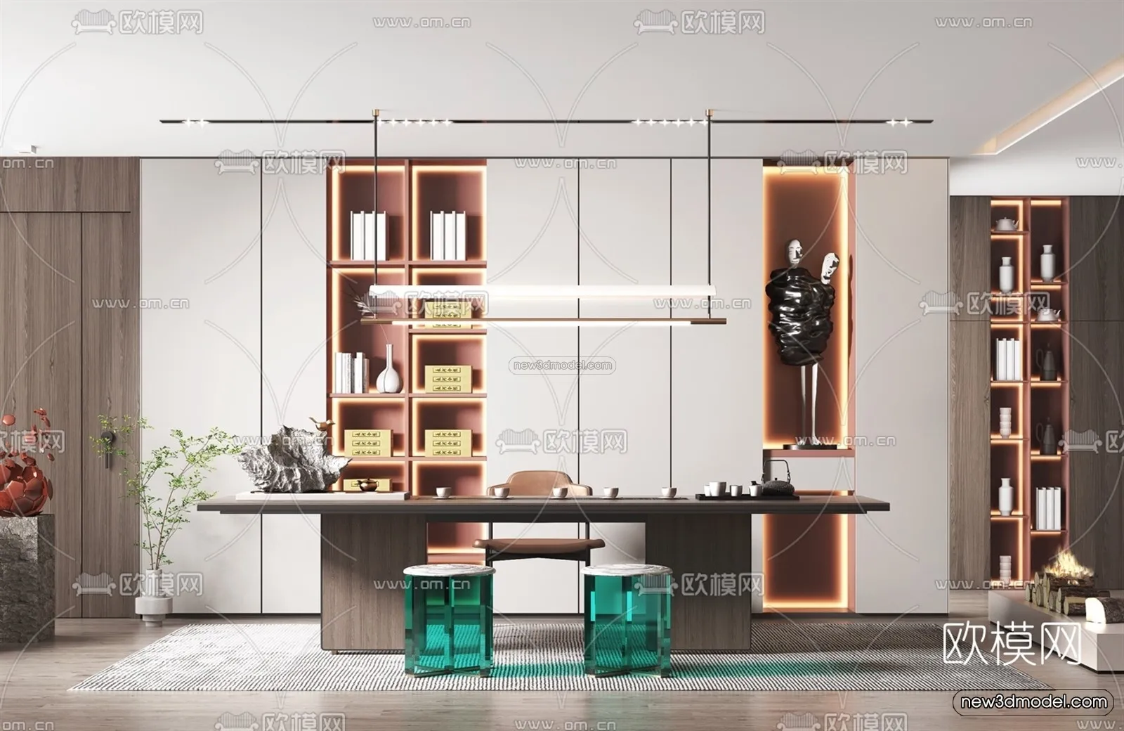 Minimalist Style Interior 3D Blocks – Study Room 3D Model – 265 – VRAY