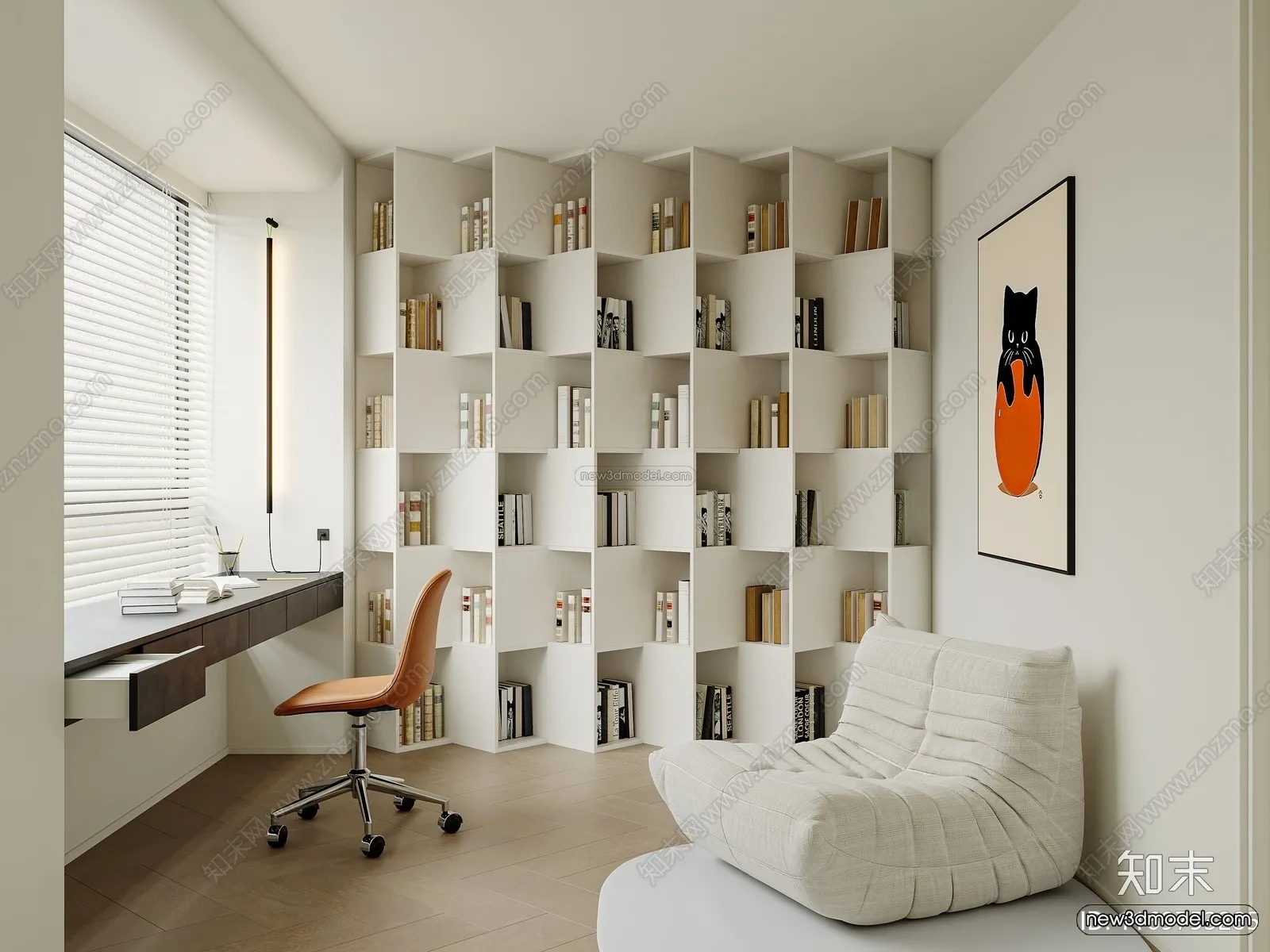 Minimalist Style Interior 3D Blocks – Study Room 3D Model – 266 – CORONA