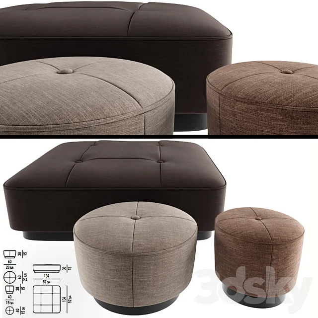 Minnoti Jacques Poufs Fabric 3D Model Minnoti Jacques Poufs Fabric 3D Model