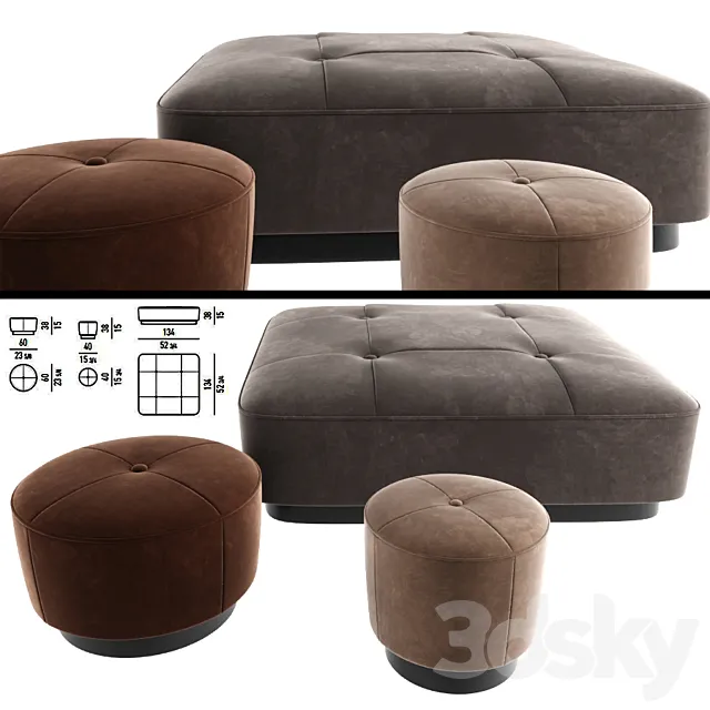 Minnoti Jacques Poufs Velvet 3D Model Minnoti Jacques Poufs Velvet 3D Model