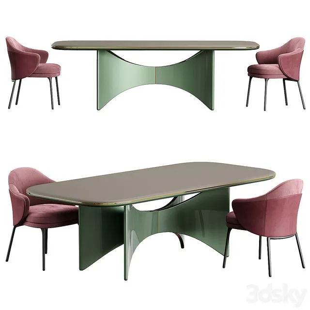 Minotti angie dining Chair Turri Blues Table 3D Model