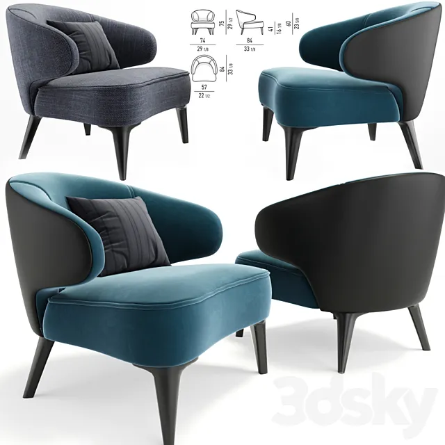 Minotti Aston Armchair With Pillow 3DModel