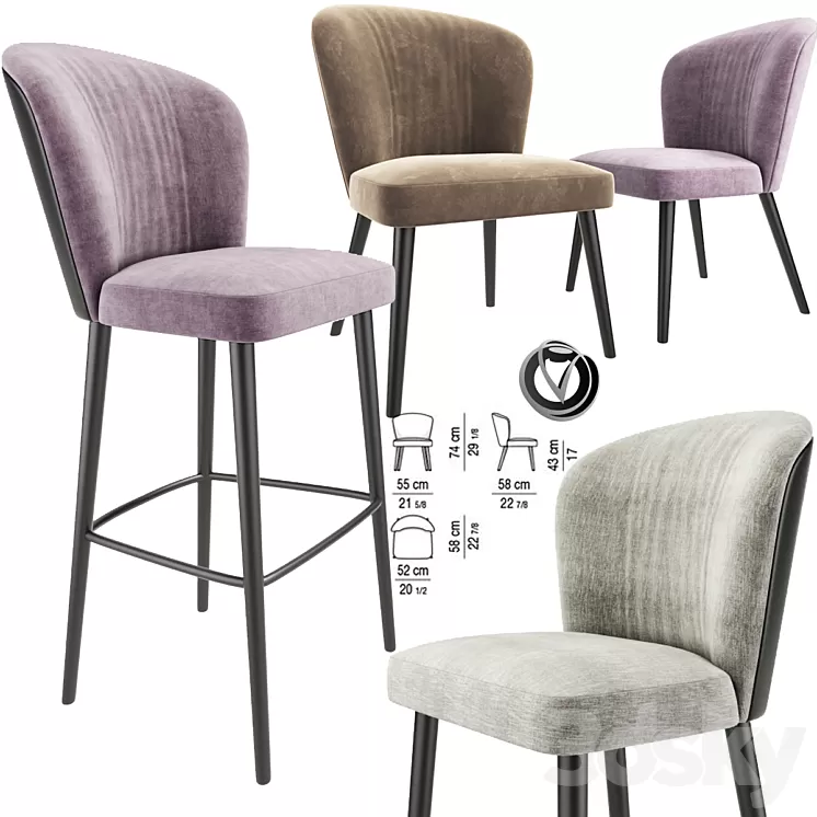 Minotti Aston Bar Stool and Lounge chair 3D Model Minotti Aston Bar Stool and Lounge chair 3D Model