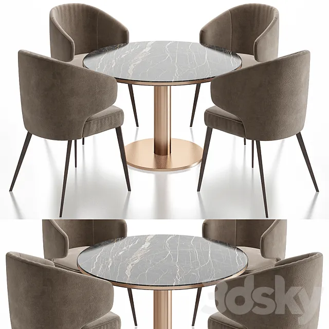 Minotti Aston Dining Chair and table 3D Model