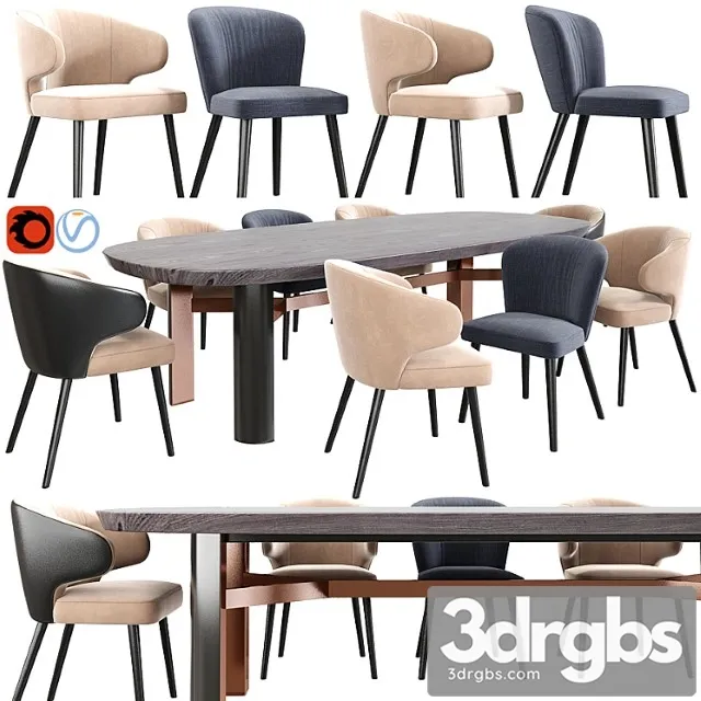 Minotti Aston Dining Chair Set 3D Model Download