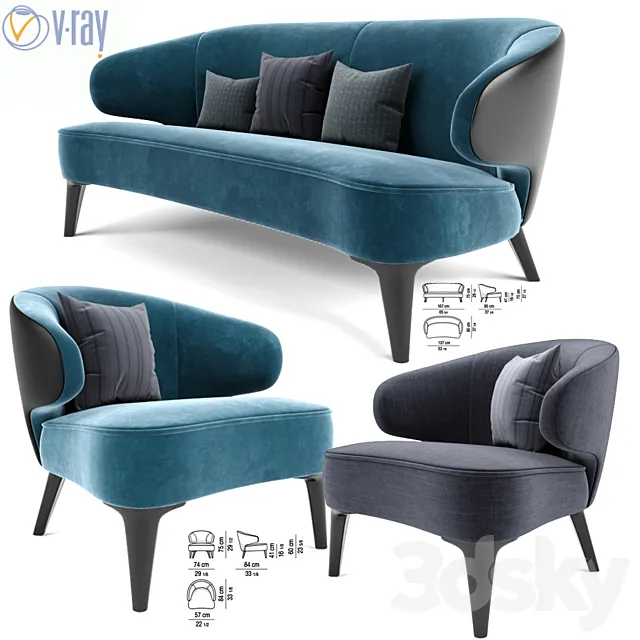 Minotti Aston Little Sofa & Chair 3D Model Minotti Aston Little Sofa & Chair 3D Model