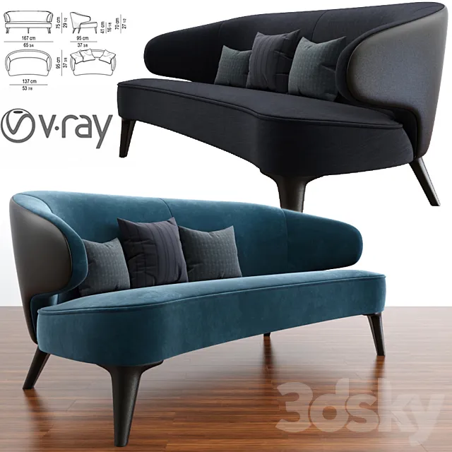 Minotti Aston Little Sofa With Parquet 3D Model Minotti Aston Little Sofa With Parquet 3D Model