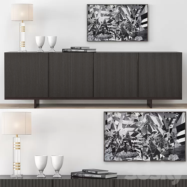 Minotti Aylon Sideboard with Accessories 3D Model Minotti Aylon Sideboard with Accessories 3D Model