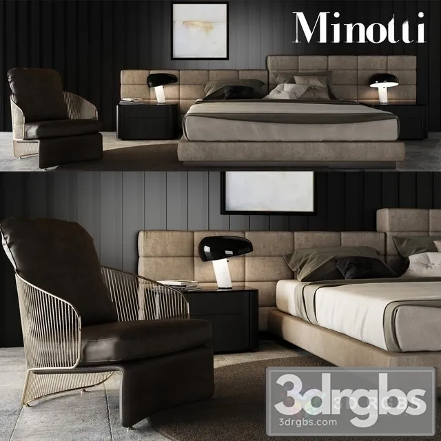 Minotti Bed Set 4 3D Model Download